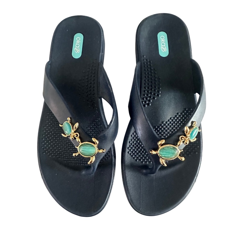 OKA-B Turtle Sandal Coastal Nautical Resort Aqua Stone Gold Turtle Charm Coastal